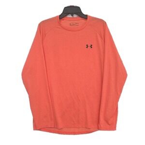 Under Armour Heatgear Men's Size Large Long Sleeve Shirt Neon Orange Gym Workout